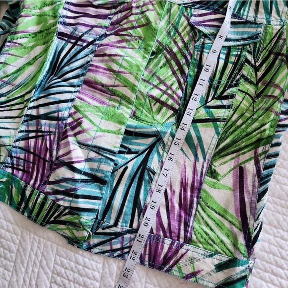 Margaret Frances 100% linen long sleeve front buttons palm leaves print jacket - Picture 9 of 12